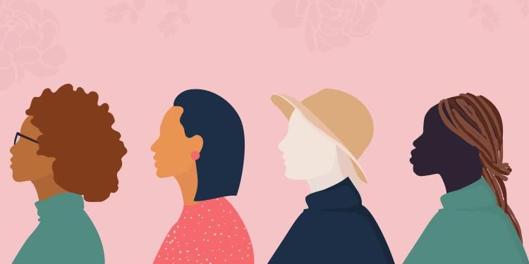 Illustration of women of different ethnicities profiles. 